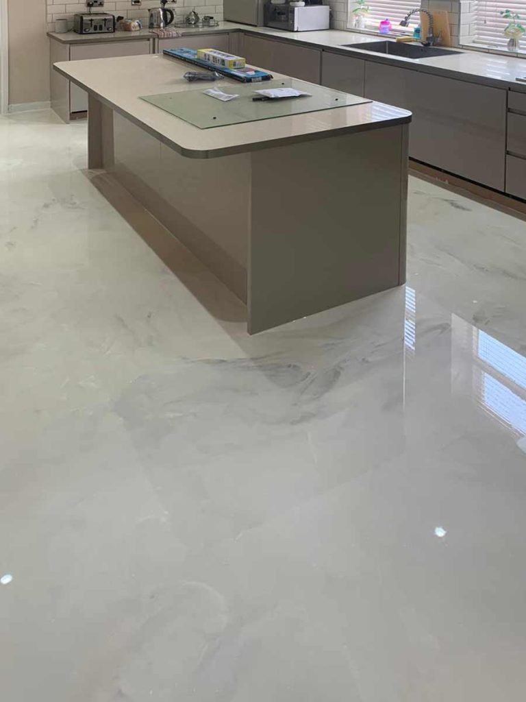 Metallic epoxy floor installed in a kitchen in Coventry by Elite Resin Scapes