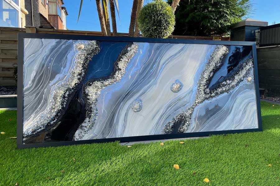 A custom metallic epoxy countertop ready for installation by Elite Resin Scapes in Coventry