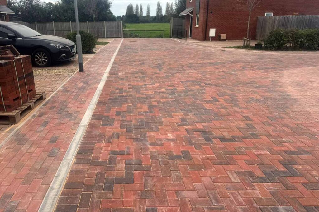 Commercial block paving project on a new housing estate development in the West Midlands.