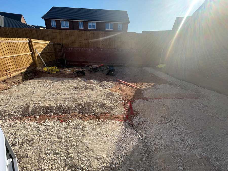 Groundworks and preparation for a new landscape gardening project.